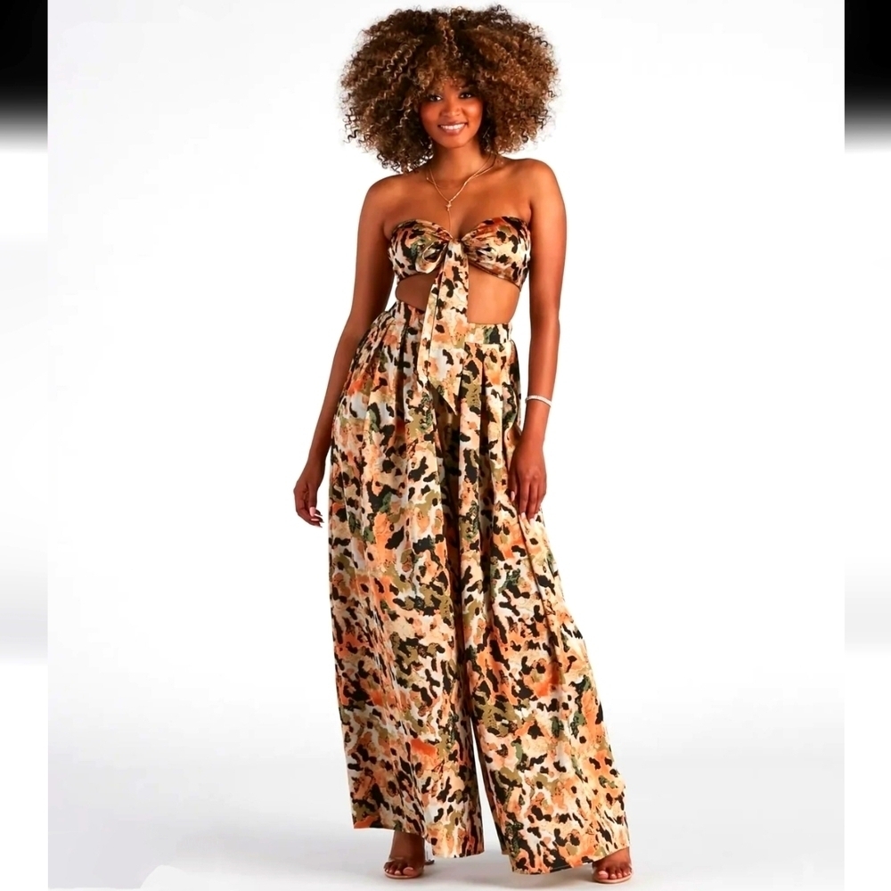 Forever 21 Abstract Art Satin Wide Leg Pants